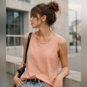 Eileen Fisher Blush Silk Cashmere Tank L Cool Girl Gen Z Y2K Minimal